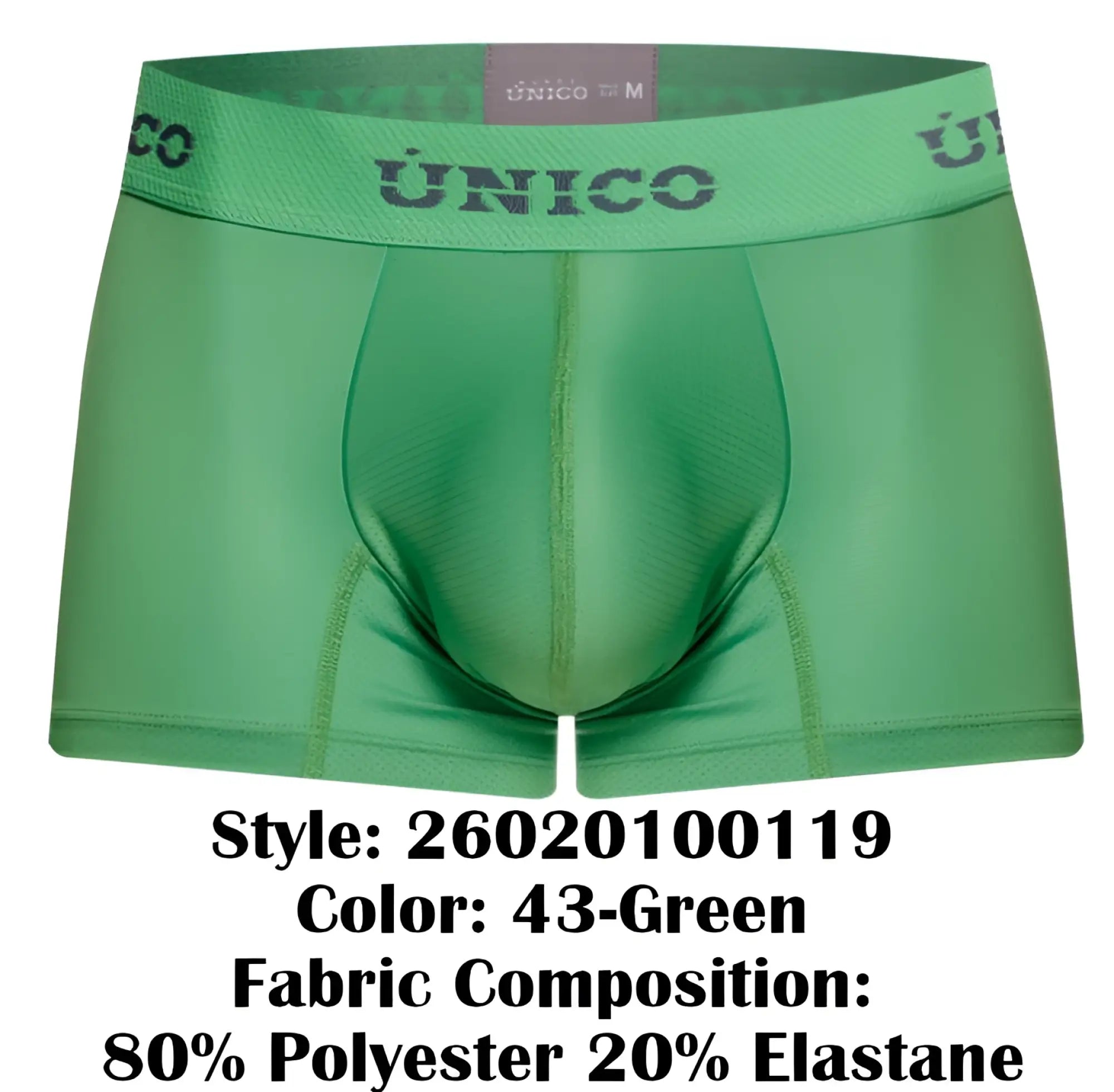 Green unico men’s boxer briefs frog trunks color 43 made of 80% polyester 20% elastane for comfort and flexibility