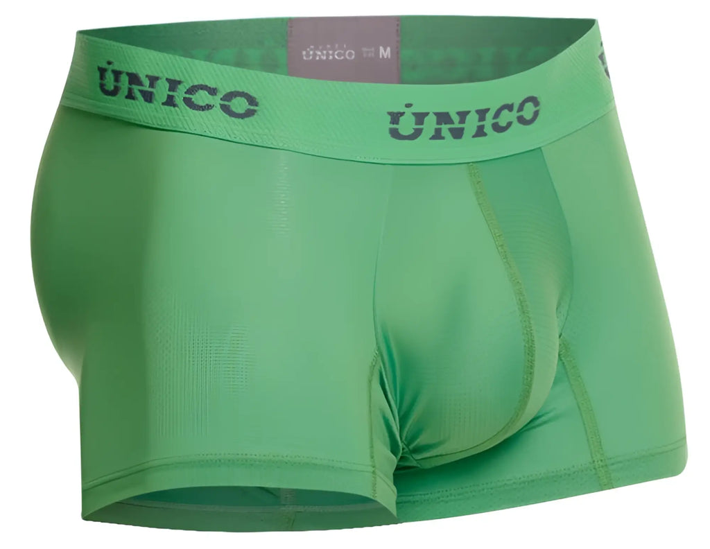 Green unico men’s boxer briefs with contoured design and elastic waistband featuring brand name color 43-green