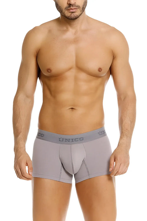 Gray unico men’s boxer briefs with contoured pouch and elastic waistband in color 59-gray ruano trunks model 26020100120