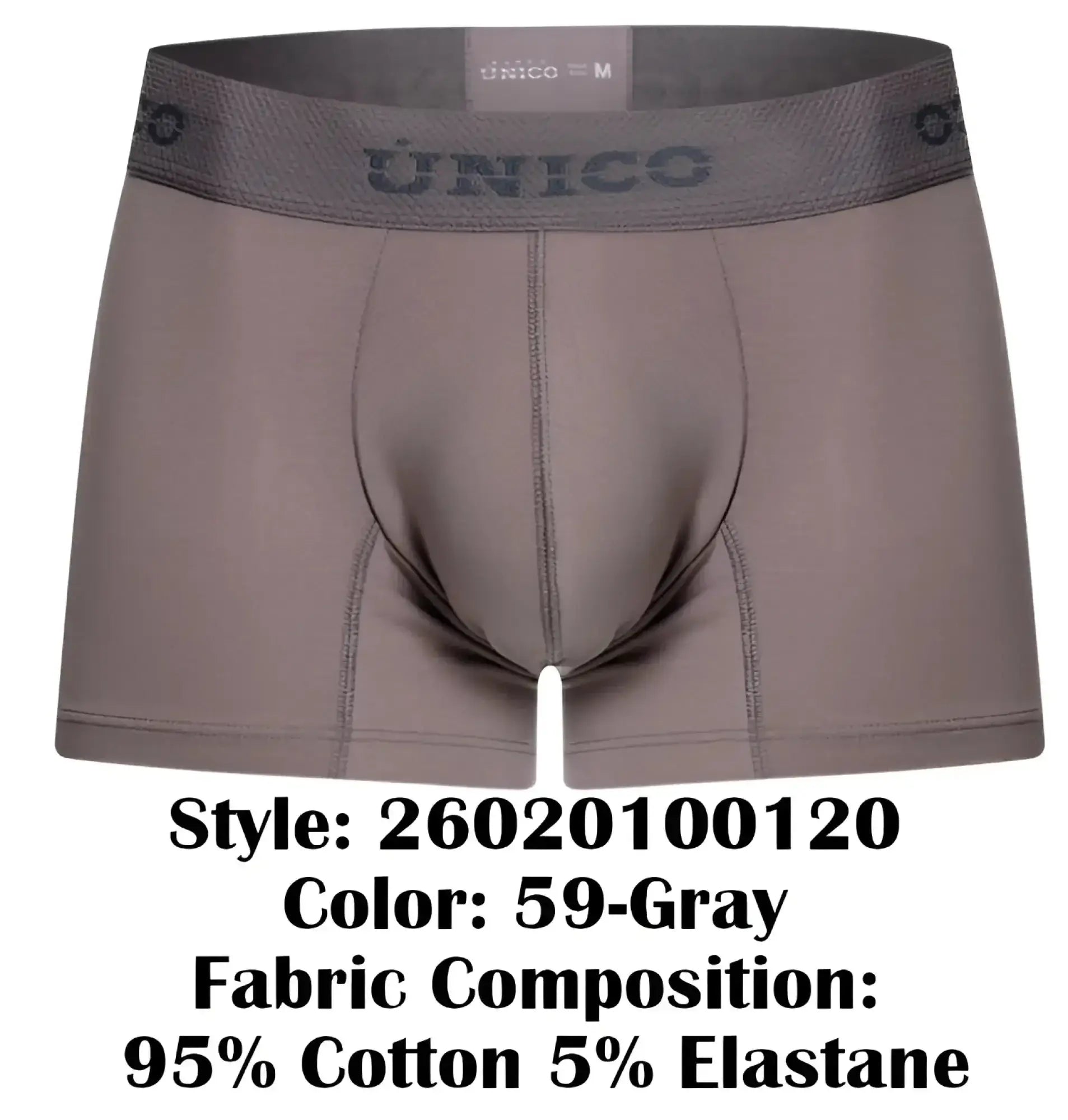 Gray unico 26020100120 ruano trunks men’s boxer briefs made of 95% cotton 5% elastane in gray front view