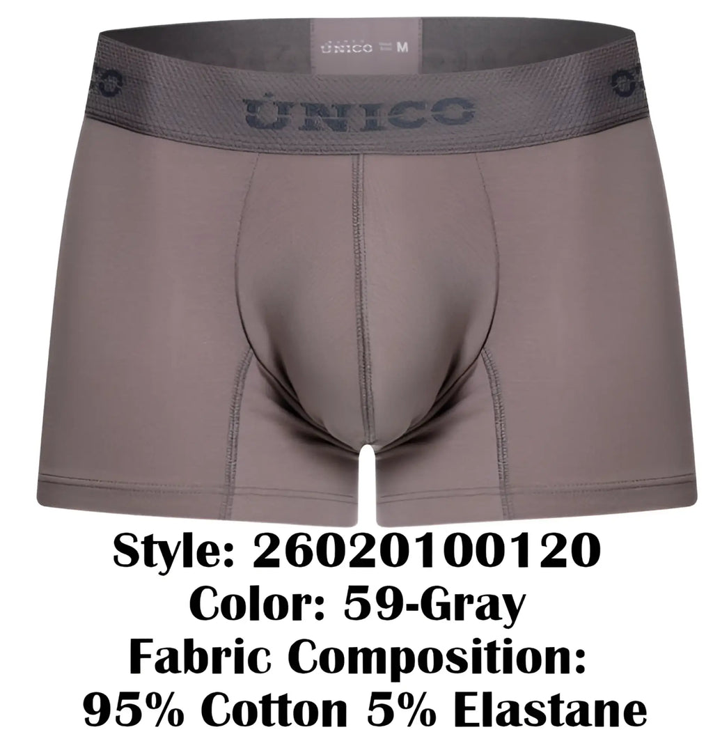Gray unico 26020100120 ruano trunks men’s boxer briefs made of 95% cotton 5% elastane in gray front view