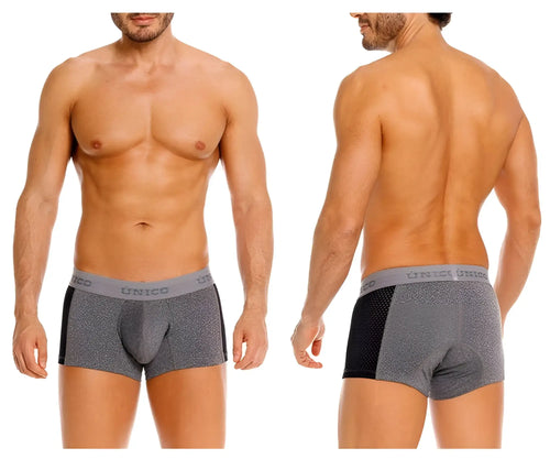 Gray and black unico mens briefs with textured fabric waistband in unico 26020100121 brio trunks color 59-gray