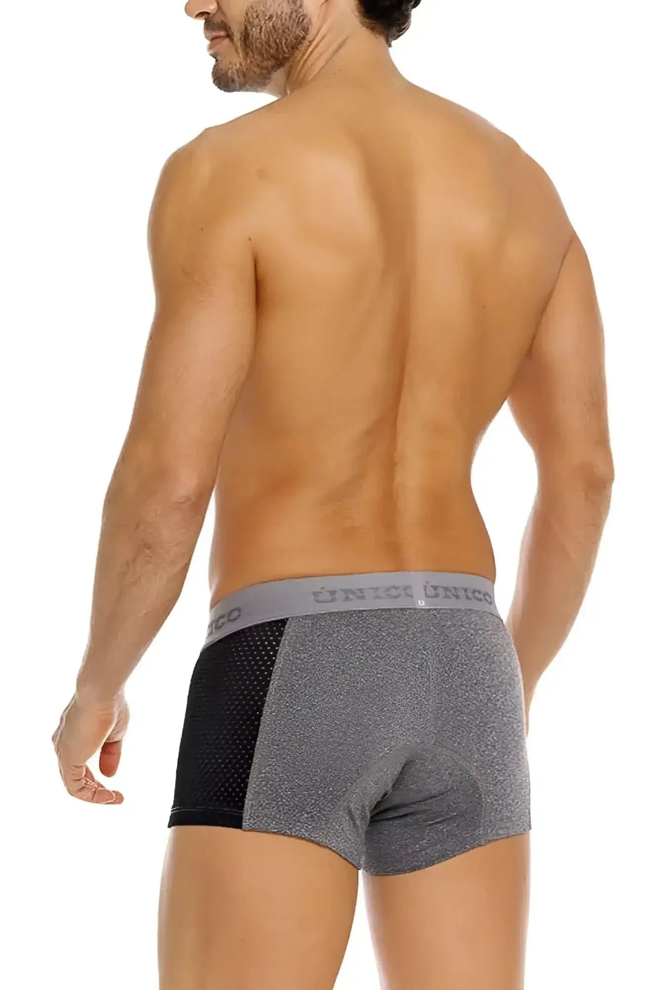 Gray and black mesh-trimmed unico 26020100121 brio trunks boxer briefs with branded elastic waistband