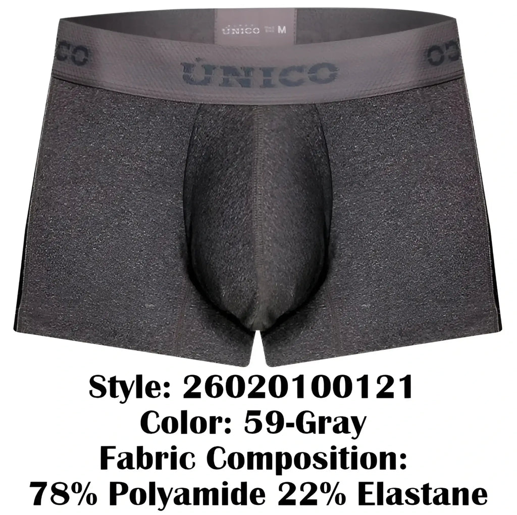 Gray unico men’s boxer briefs with textured fabric and supportive design for comfortable everyday wear