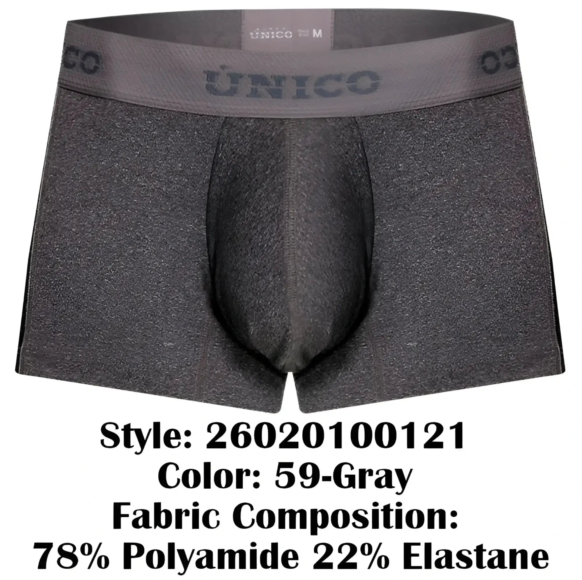 Gray unico men’s boxer briefs with textured fabric and supportive design for comfortable everyday wear
