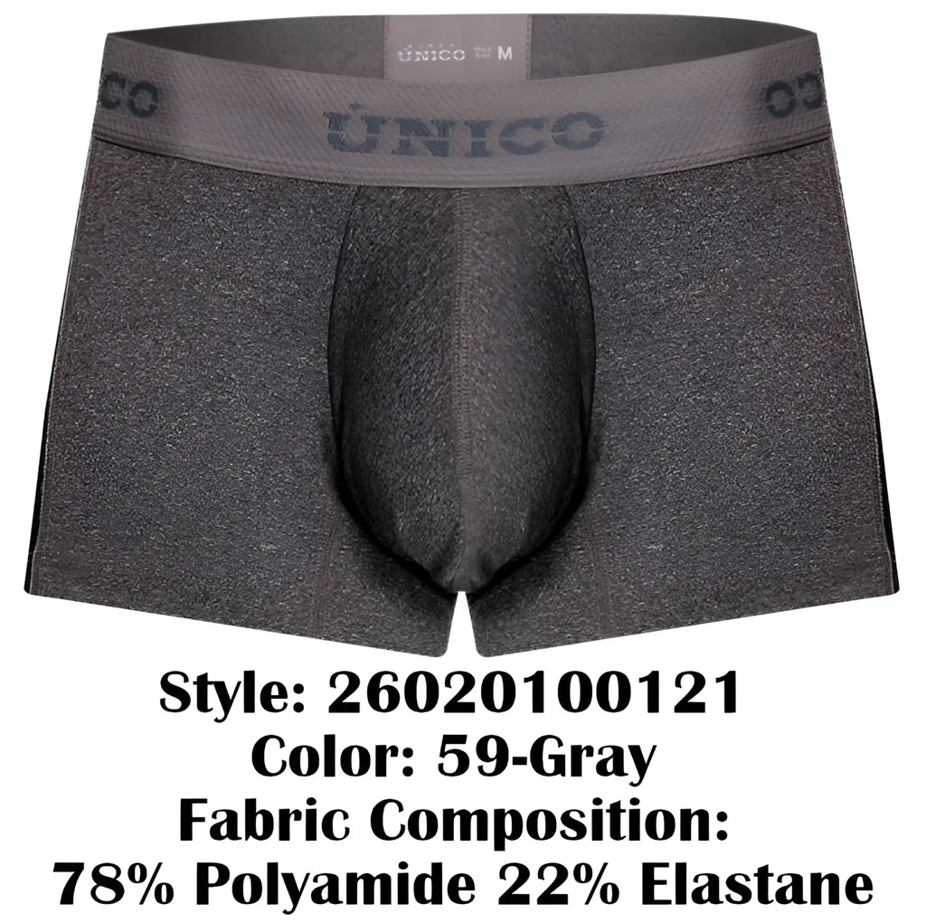Gray unico men’s boxer briefs with textured fabric and supportive design for comfortable everyday wear