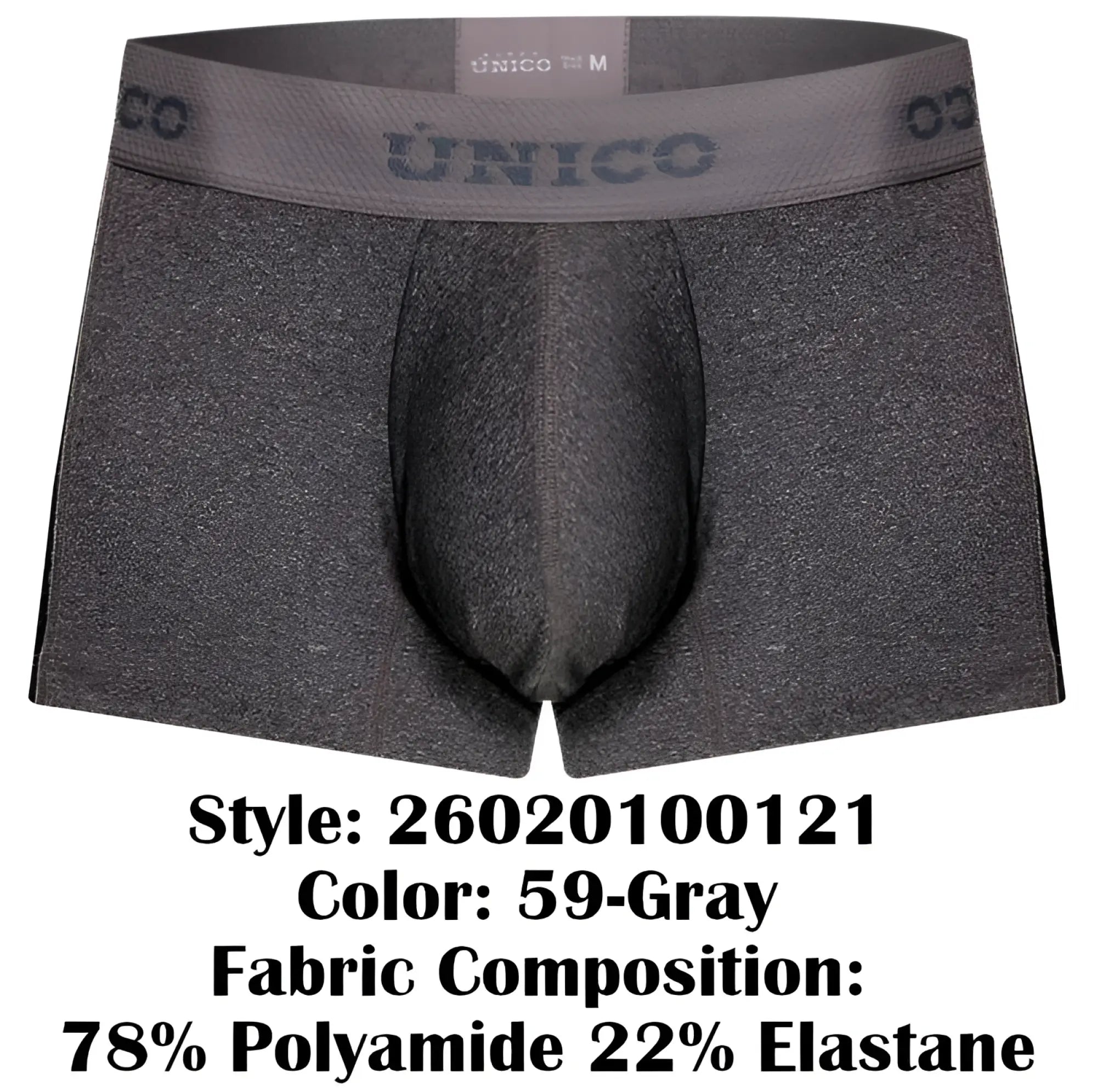 Gray unico men’s boxer briefs with textured fabric and supportive design for comfortable everyday wear