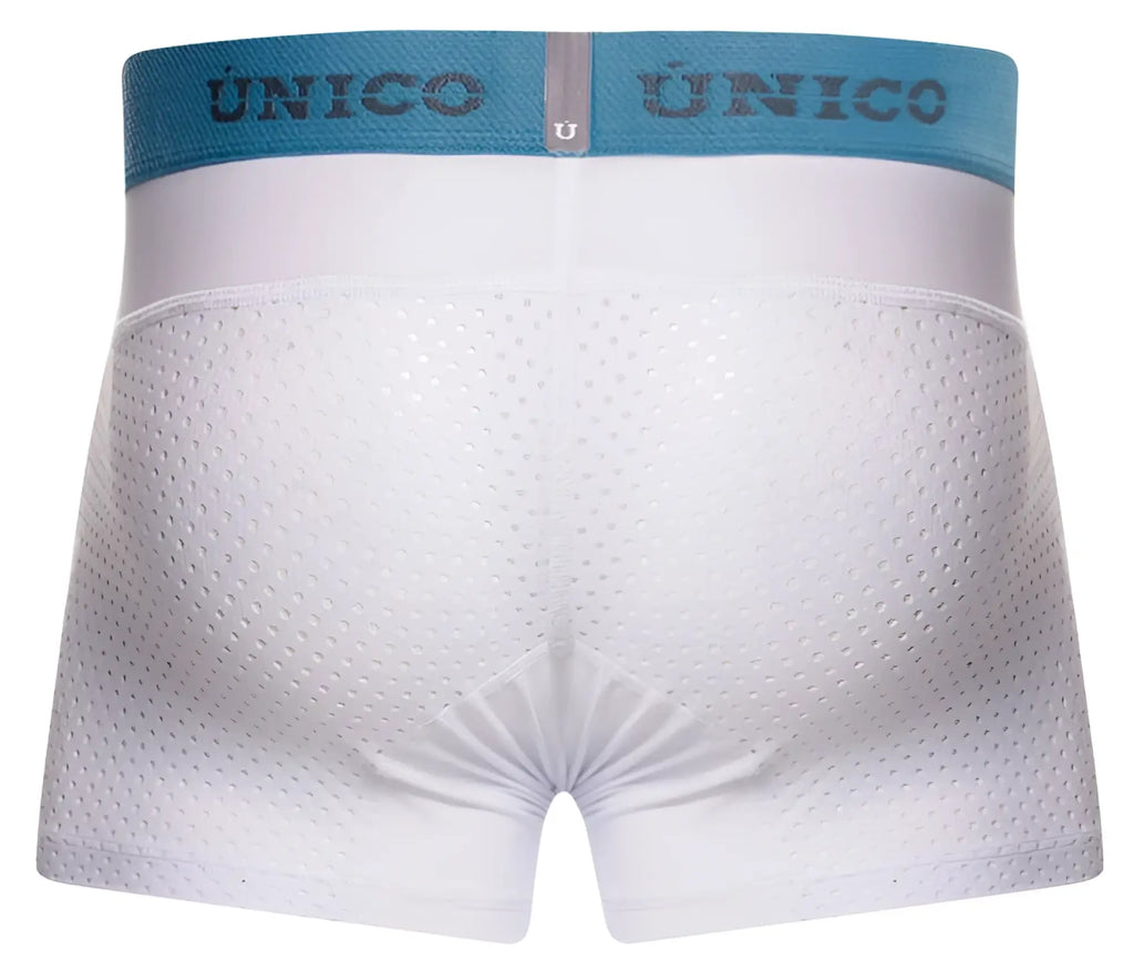 White perforated unico 26020100122 sedoso trunks with light blue elastic waistband for comfortable wear