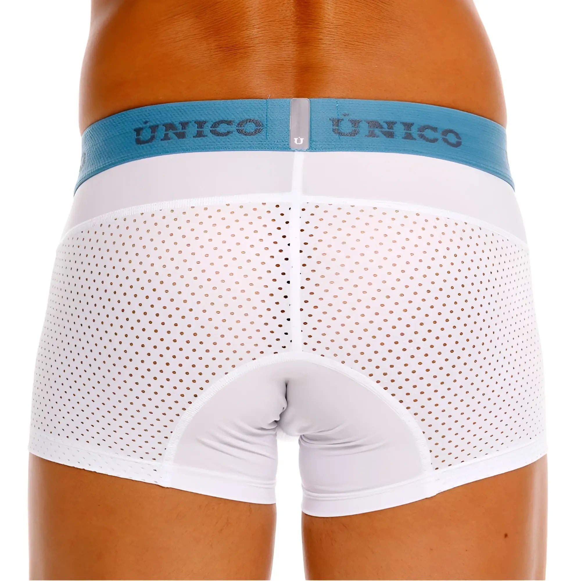 White perforated sedoso trunks with a light blue unico waistband in color 00 white for comfortable wear
