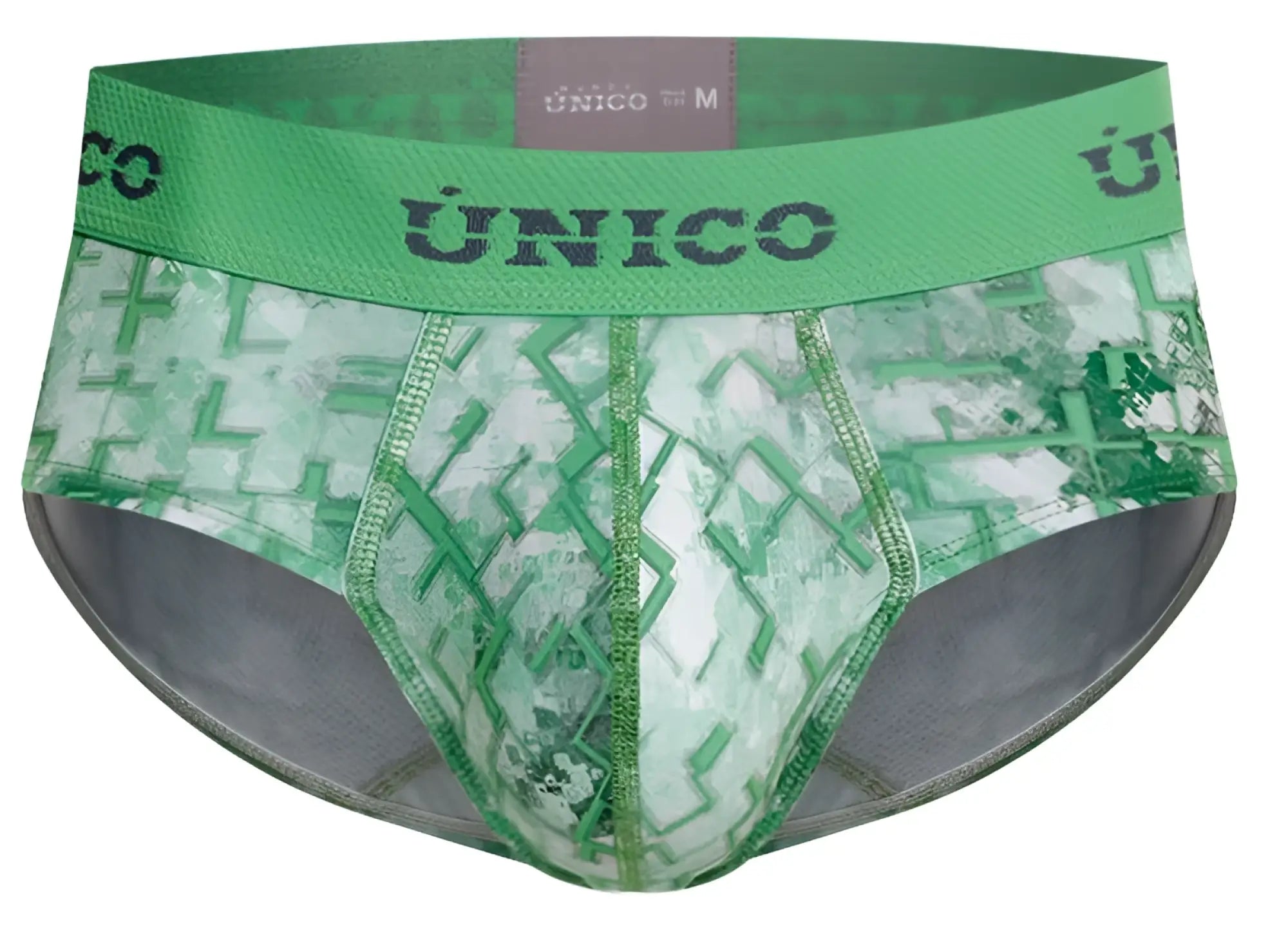 Green patterned unico 26020101102 piramide briefs for men with camouflage design and elastic waistband