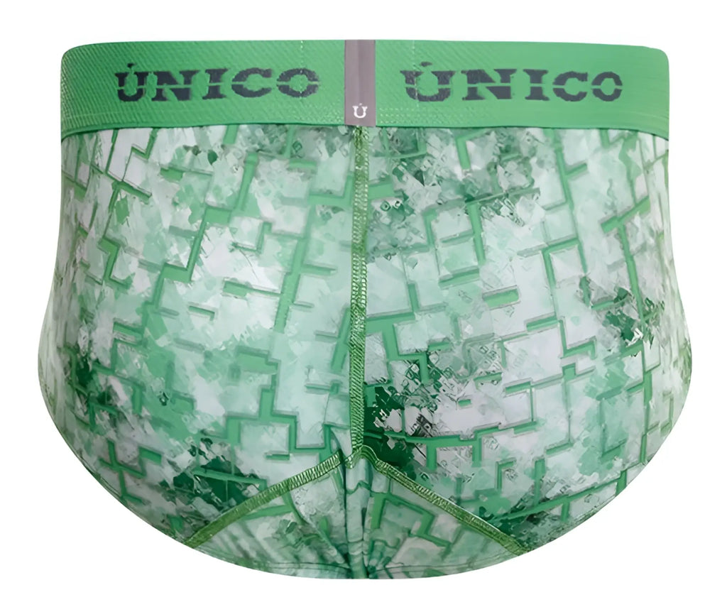 Unico 26020101102 piramide briefs in green men’s briefs with geometric maze pattern and elastic waistband