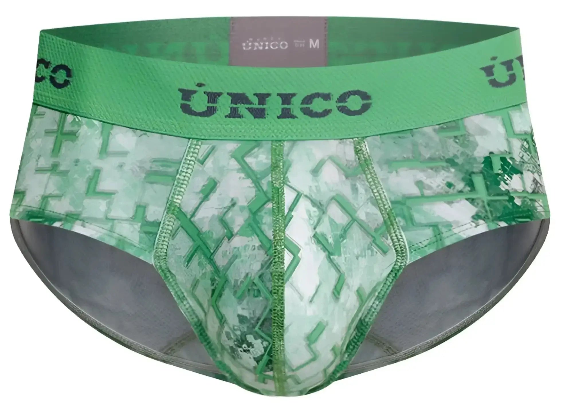 Green patterned unico 26020101102 piramide briefs for men with camouflage design and elastic waistband
