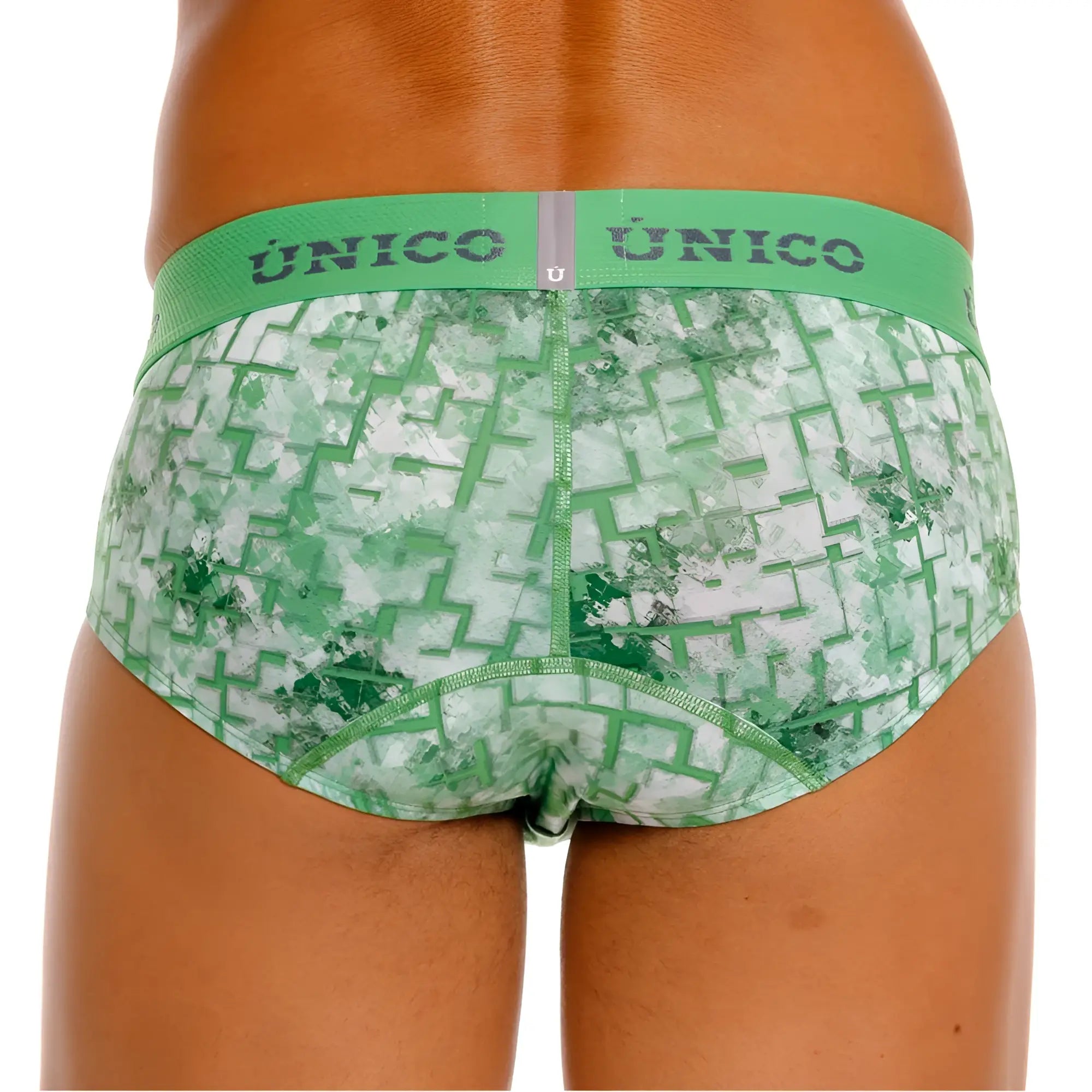 Unico 26020101102 Piramide briefs in green with a white geometric pattern perfect for everyday wear