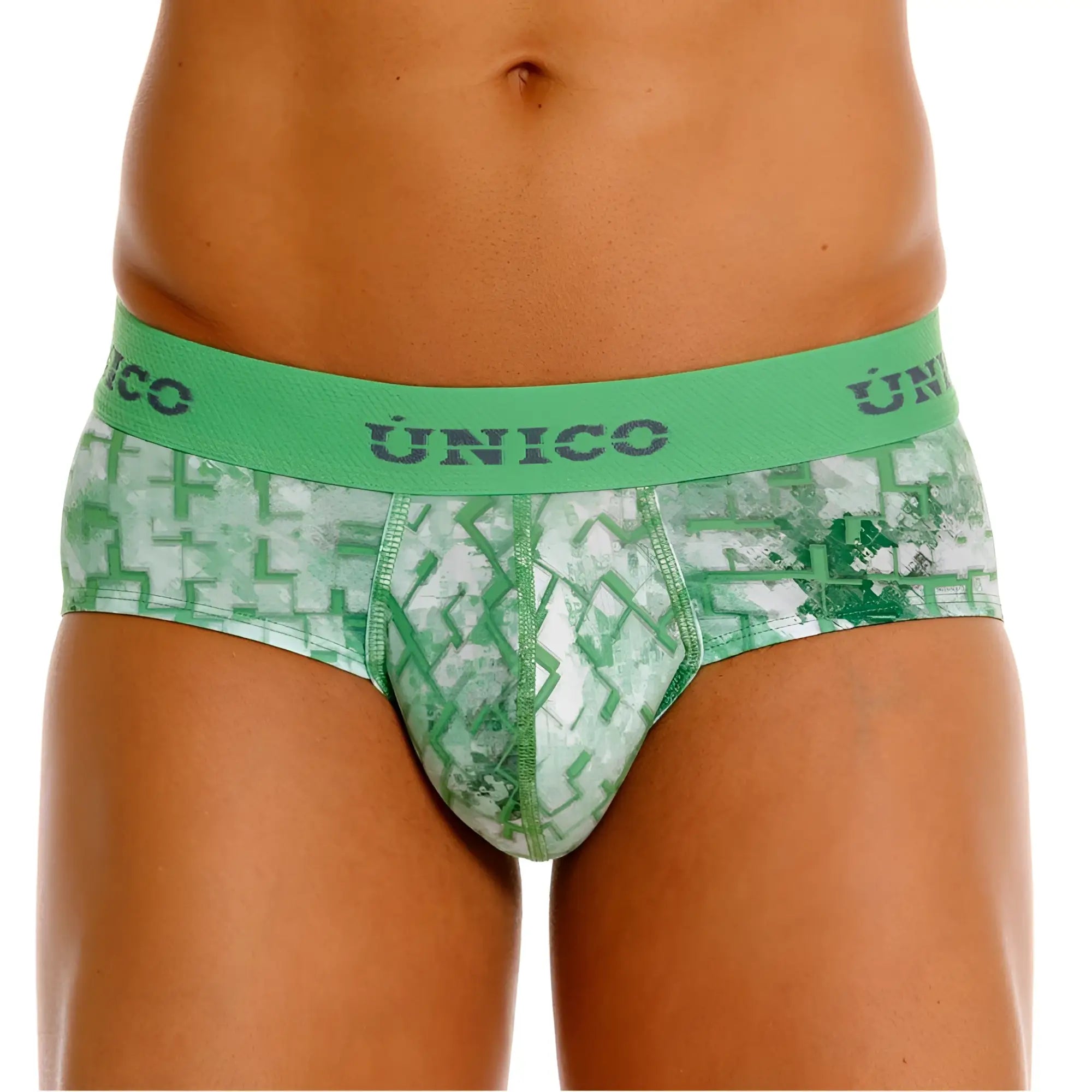 Unico 26020101102 Piramide briefs in green and white with a geometric pattern for men’s underwear