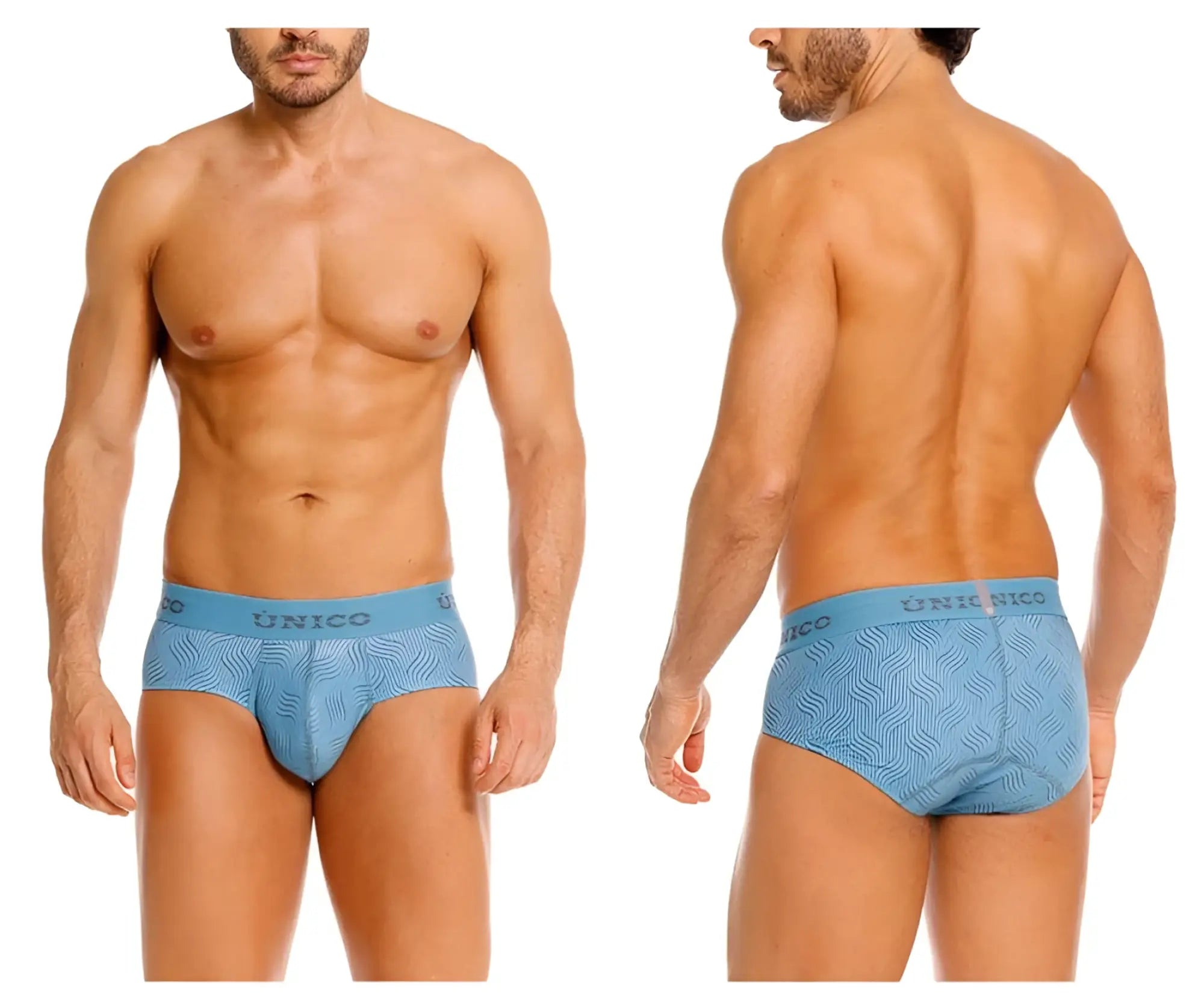 Light blue unico 26020101111 lenoso men’s briefs with subtle wavy pattern on soft breathable fabric