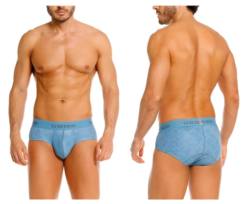 Light blue unico 26020101111 lenoso men’s briefs with subtle wavy pattern on soft breathable fabric