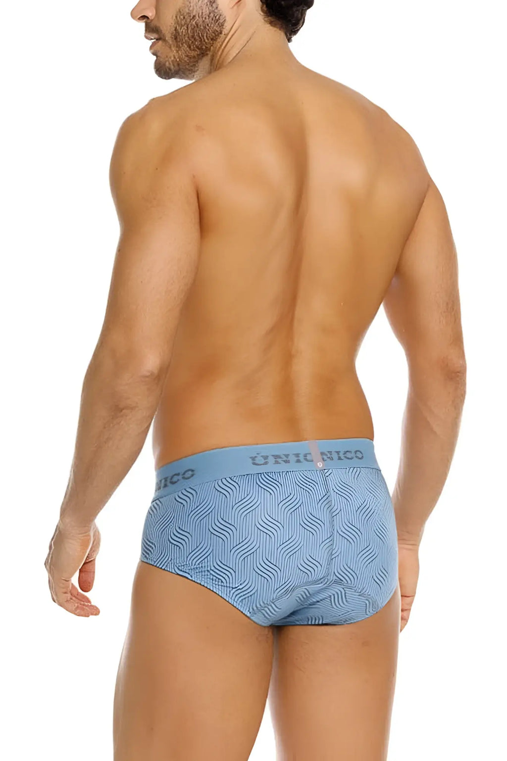 Light blue Unico 26020101111 Lenoso briefs for men with a subtle wavy pattern on soft breathable fabric