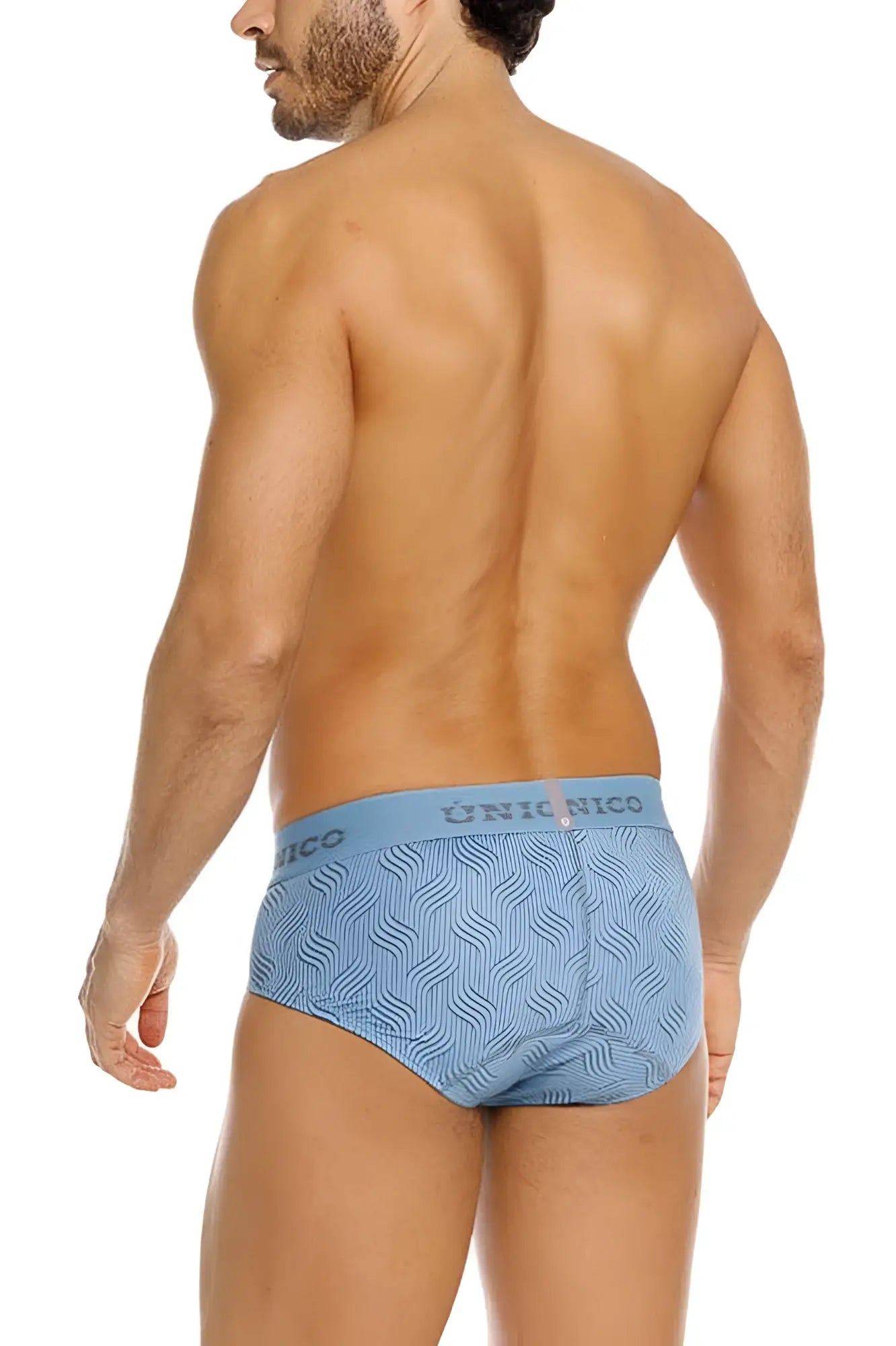 Light blue Unico 26020101111 Lenoso briefs for men with a subtle wavy pattern on soft breathable fabric