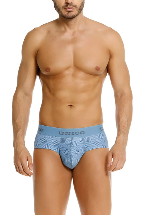 Unico 26020101111 Lenoso briefs in light blue with subtle wave pattern and matching waistband for comfortable wear