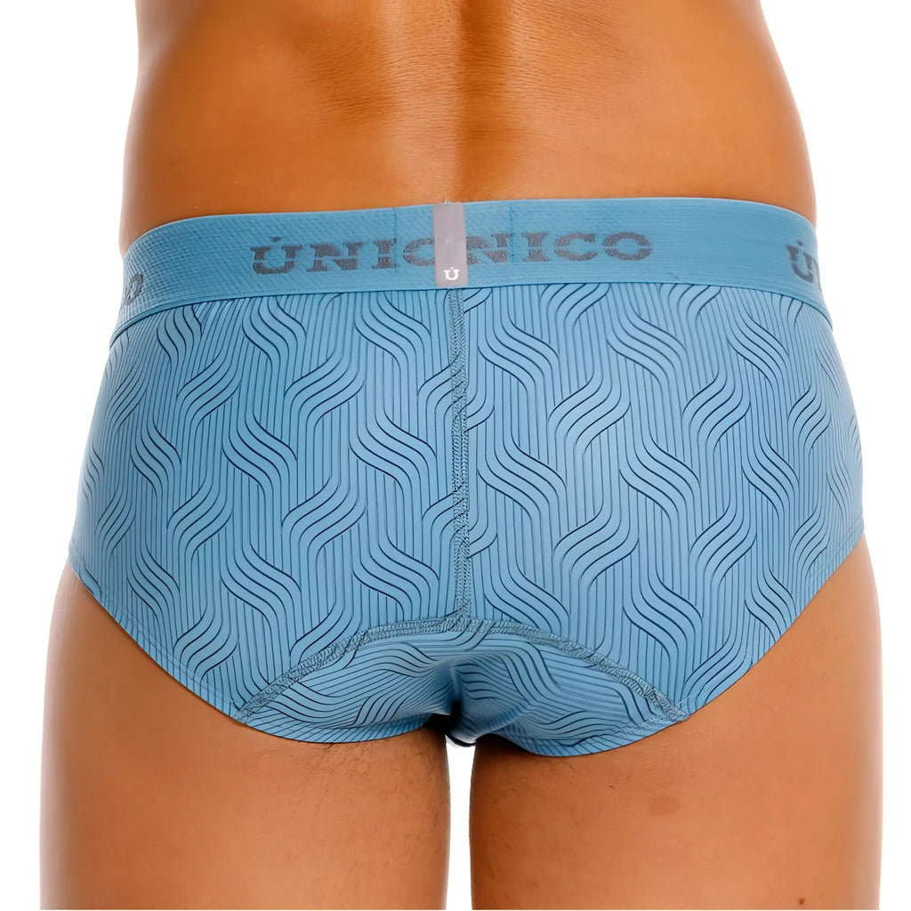 Light blue Unico 26020101111 Lenoso briefs with subtle wavy line pattern in soft breathable fabric
