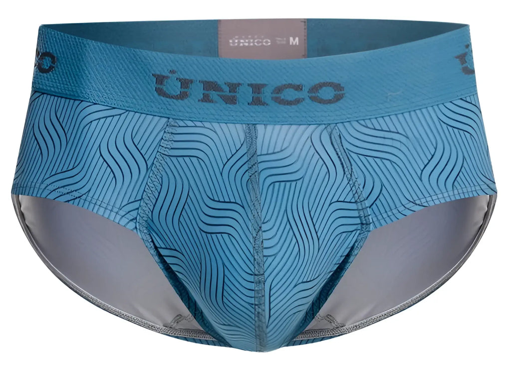 Unico 26020101111 Lenoso briefs in blue with wavy line pattern and gray interior lining for men