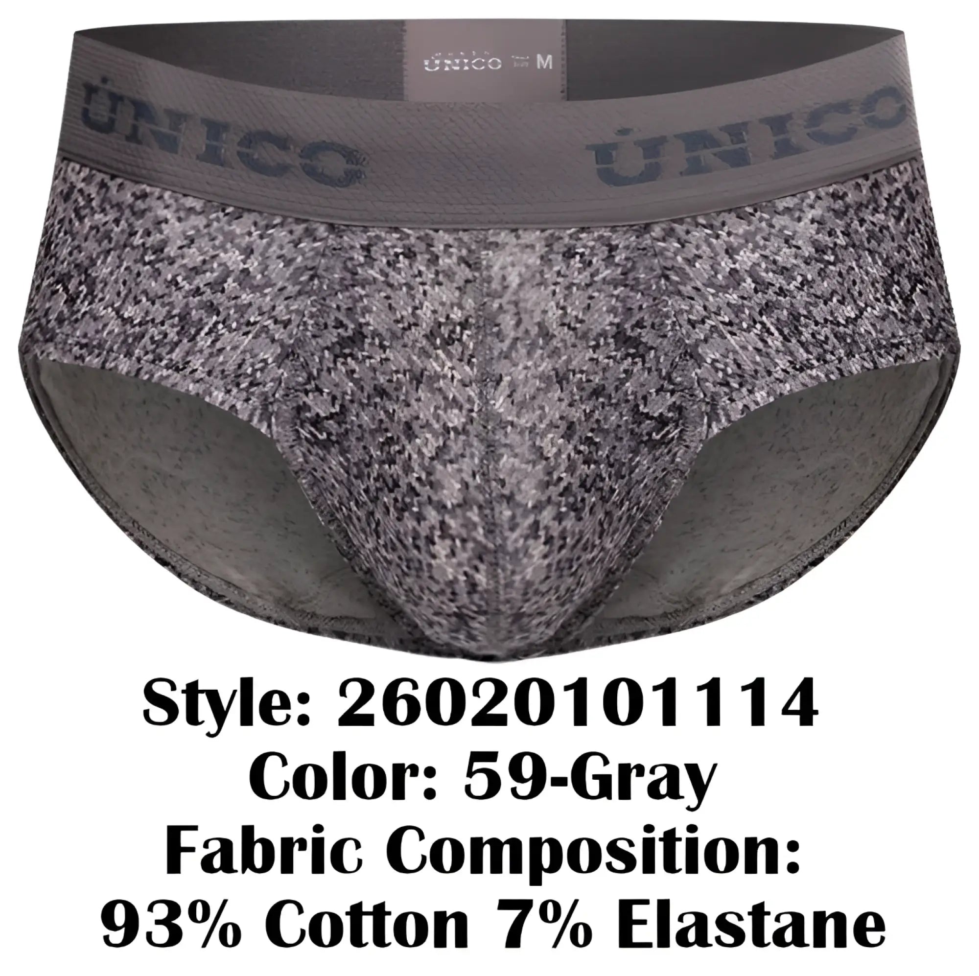 Gray patterned unico 26020101114 suede briefs with textured fabric and elastic waistband for men