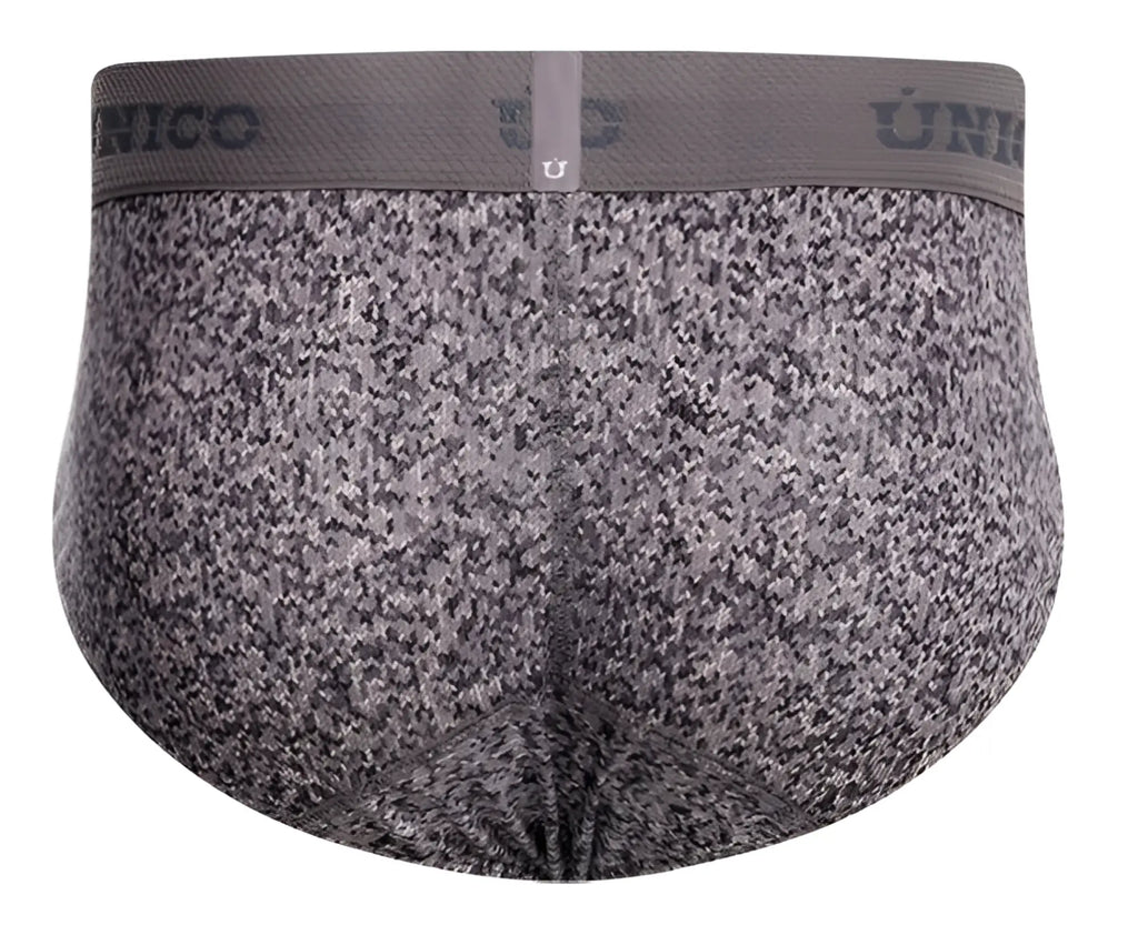 Gray suede briefs with textured fabric and matching unico branded elastic waistband by unico 26020101114