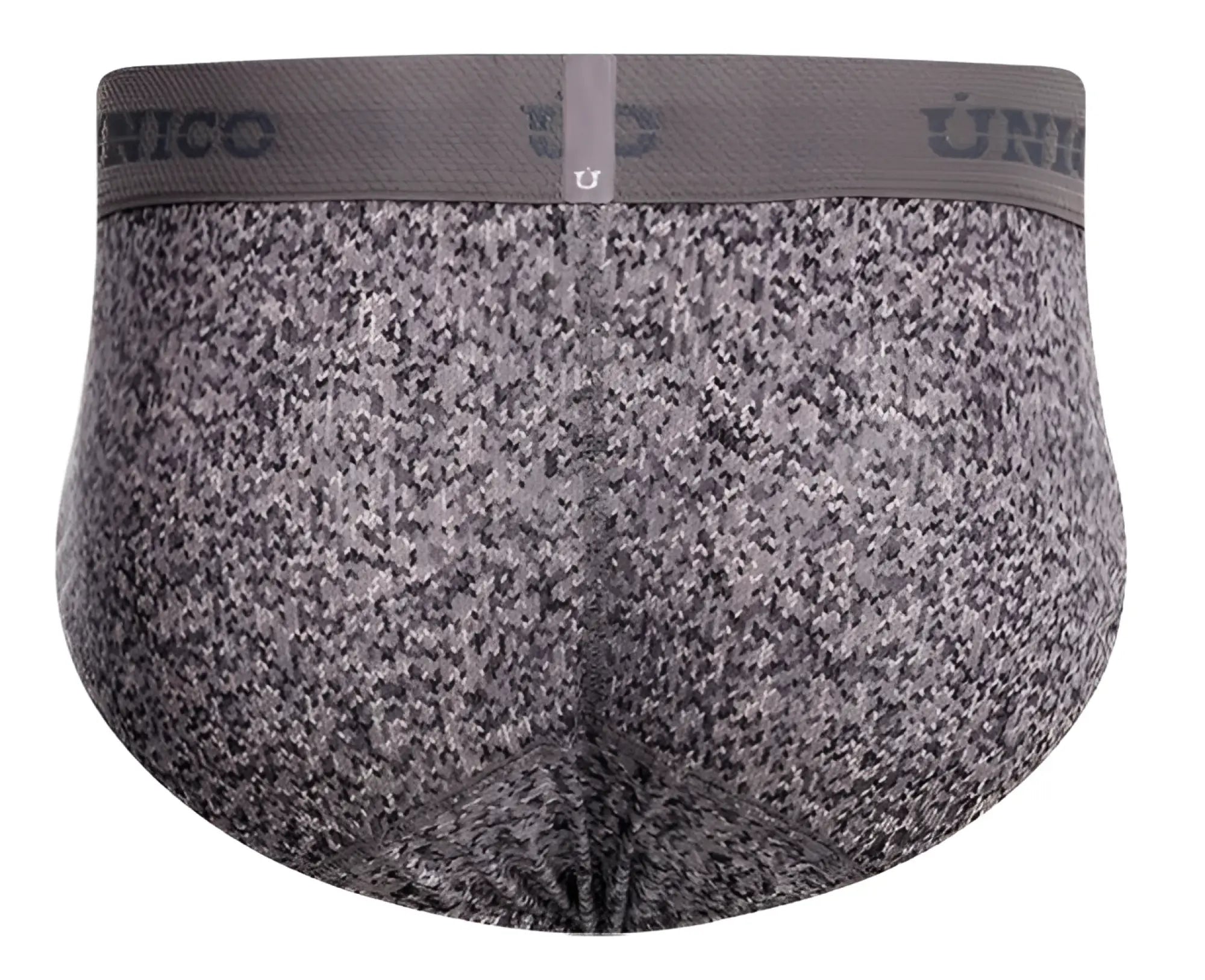 Gray suede briefs with textured fabric and matching unico branded elastic waistband by unico 26020101114