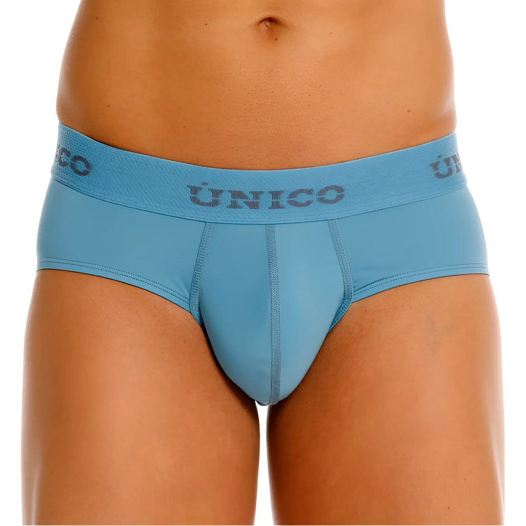 Light blue unico ventisca briefs with textured waistband and subtle stitching details in color 46-blue