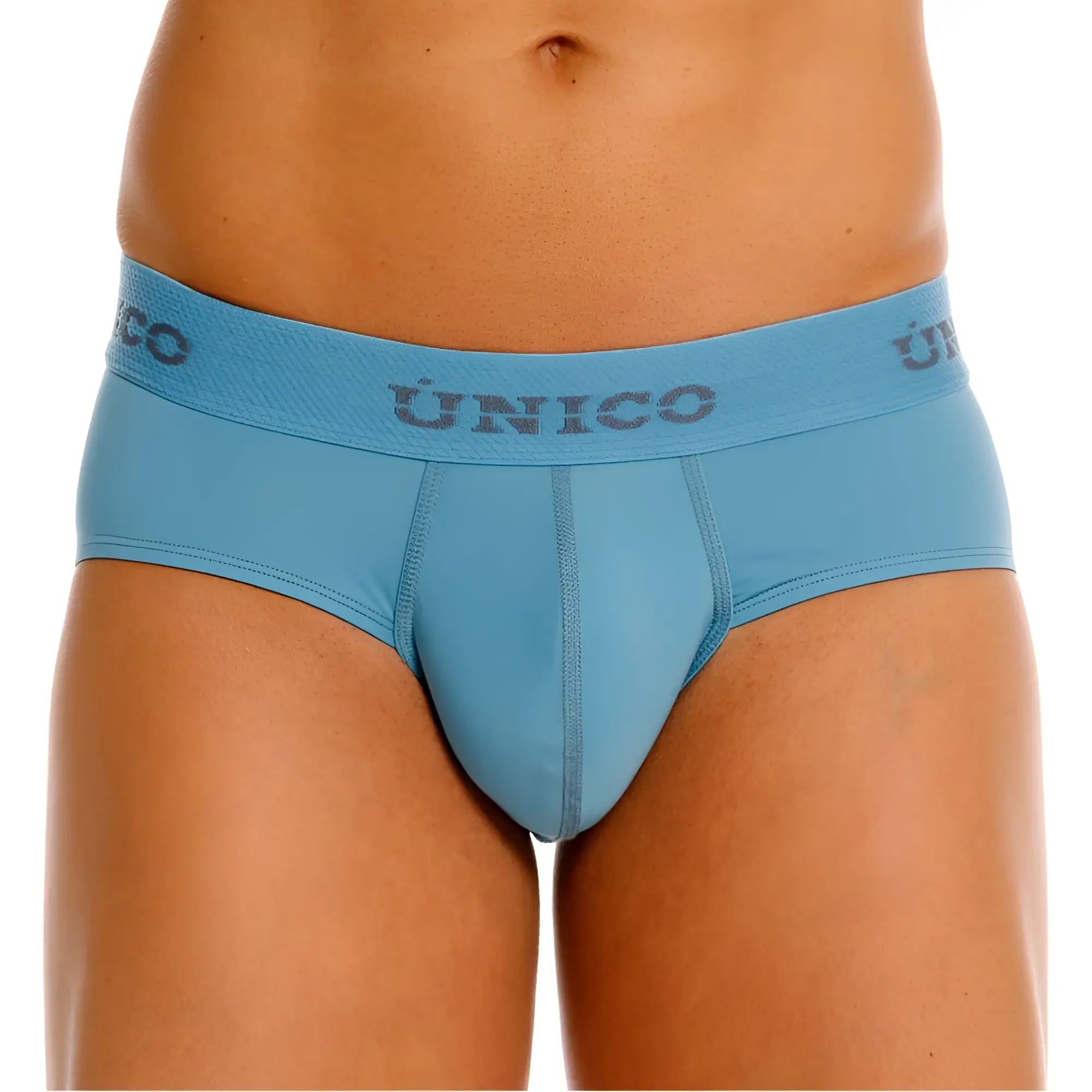 Light blue unico ventisca briefs with textured waistband and subtle stitching details in color 46-blue