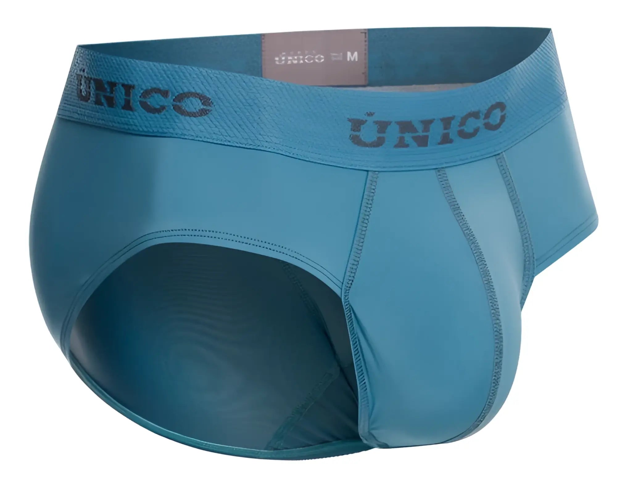 Unico 26020101118 Ventisca brief in teal with matching waistband and dark gray brand name lettering