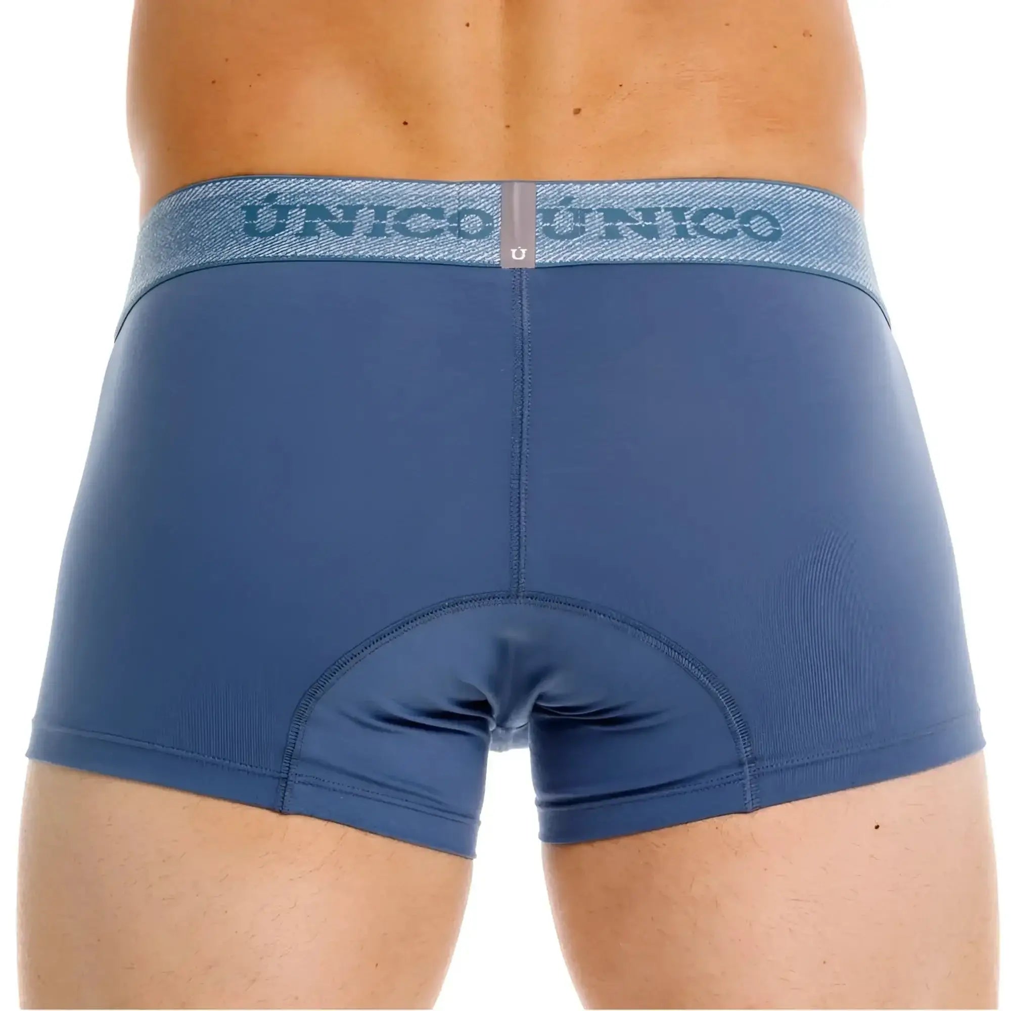 Back view of Unico Classic Trunks in Teal, showing the waistband and fitted design.