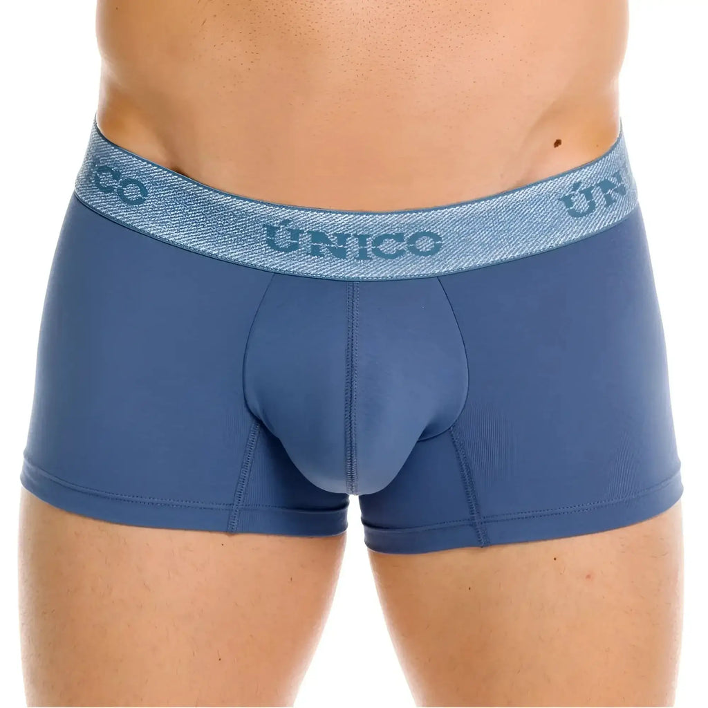 Front view of Unico Classic Trunks in Teal, showing men's underwear with a branded elastic waistband.