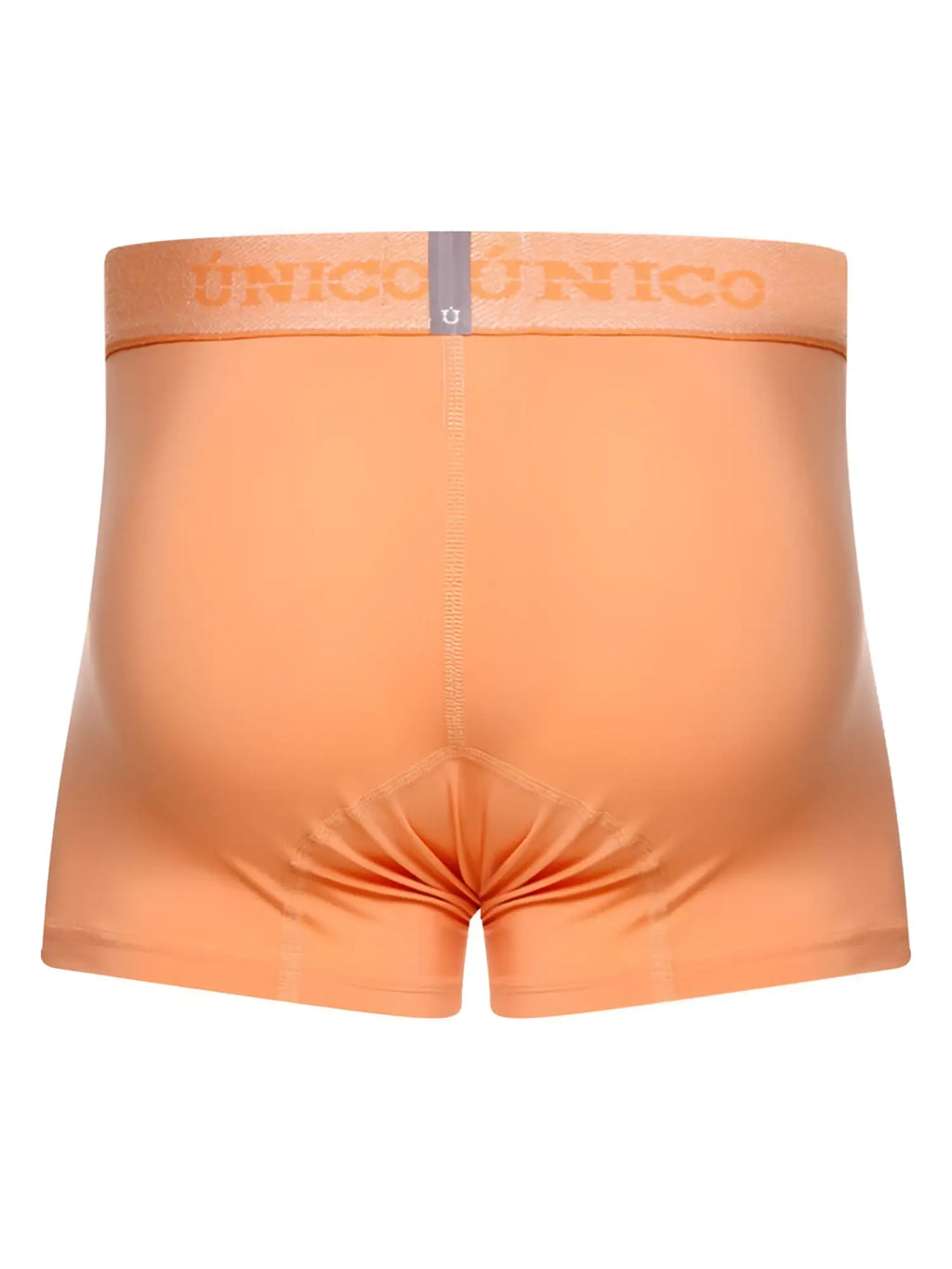 Back view of Unico Classic Trunks in apricot, featuring a branded waistband and premium fabric.