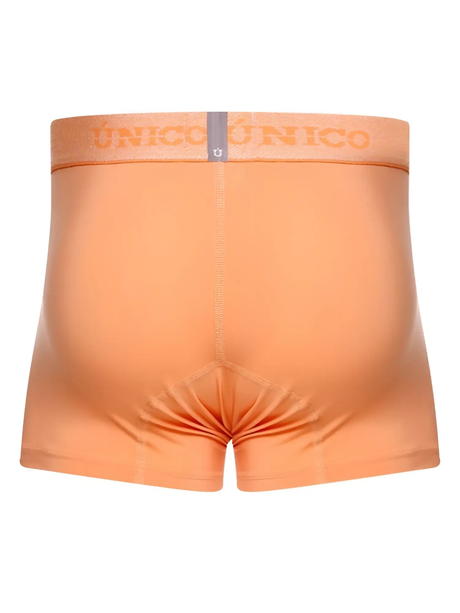 Back view of Unico Classic Trunks in apricot, featuring a branded waistband and premium fabric.