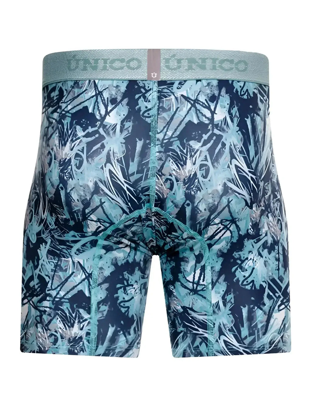 Back view of Unico 26040100212 boxer briefs in blue abstract print with branded waistband.