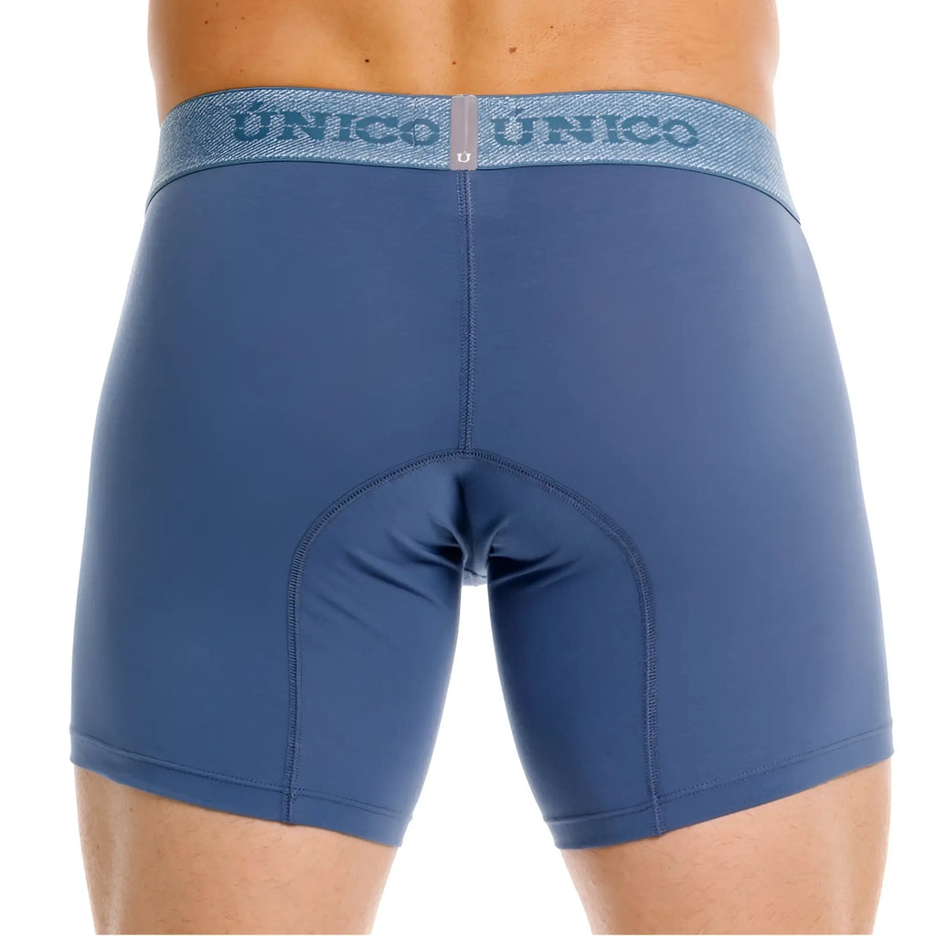 Back view of Unico Classic Boxer Briefs in Teal with branded waistband.