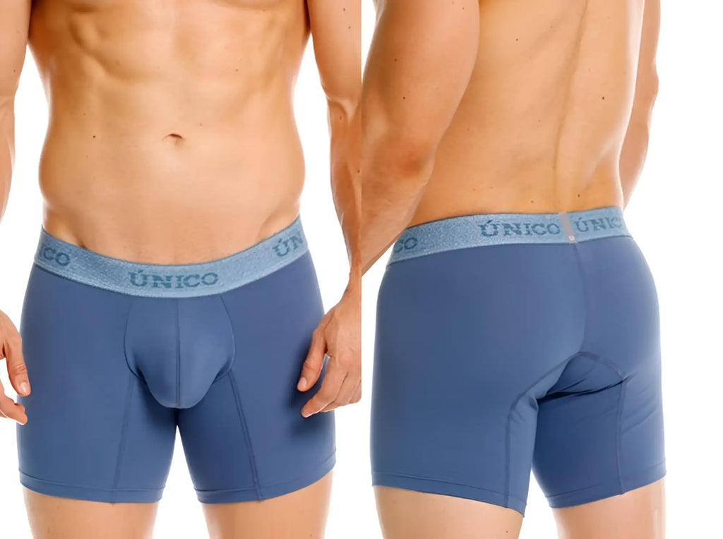 Unico Classic Boxer Briefs in Teal, front and back view.