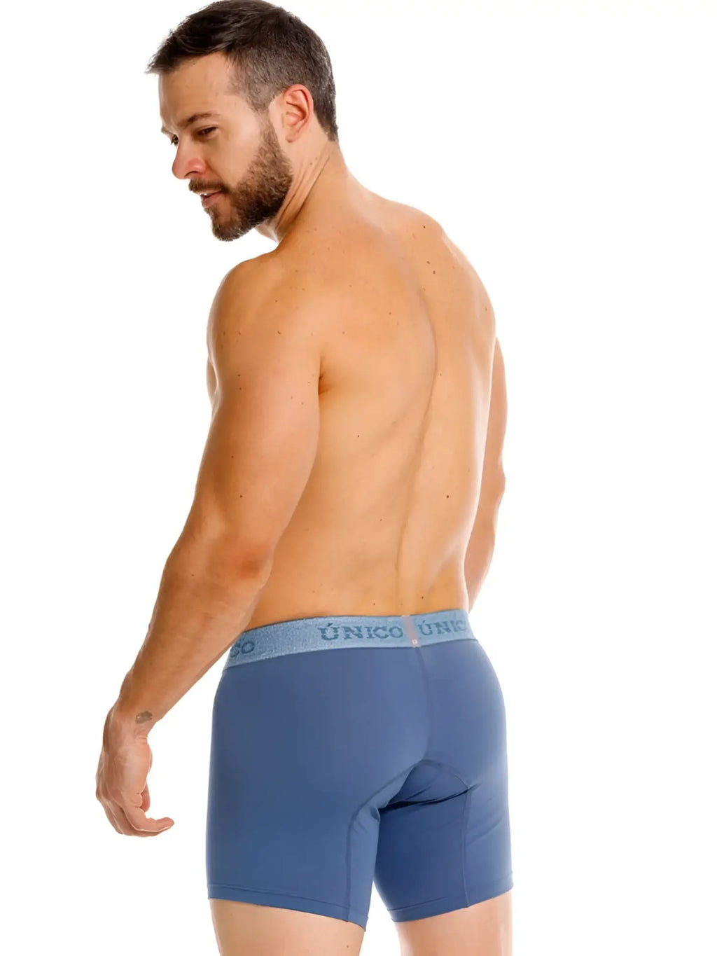 Unico Classic Boxer Briefs in Teal: back view of the underwear on a male model.