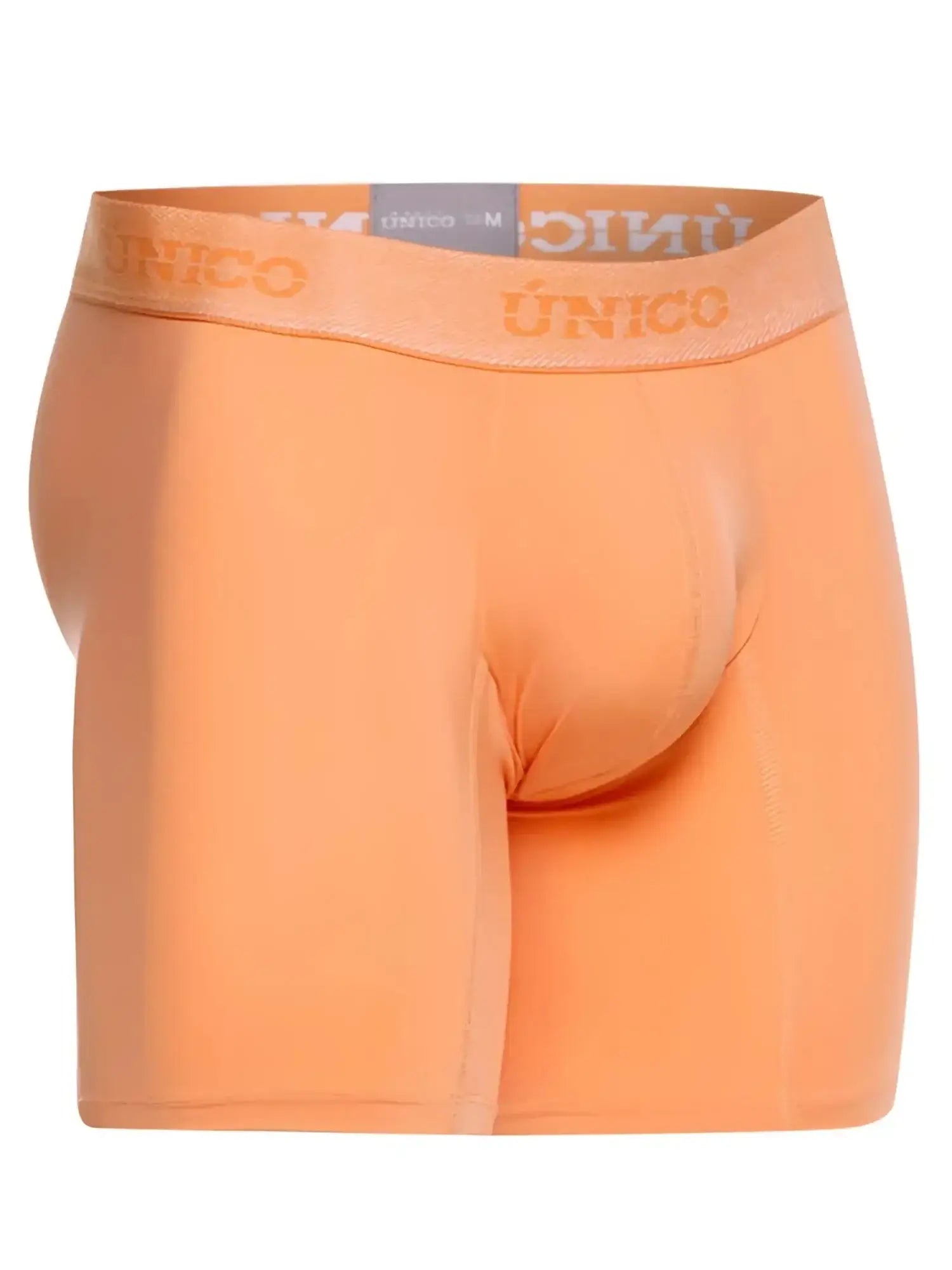 Unico Classic Boxer Briefs in apricot, front studio view showcasing the branded waistband.
