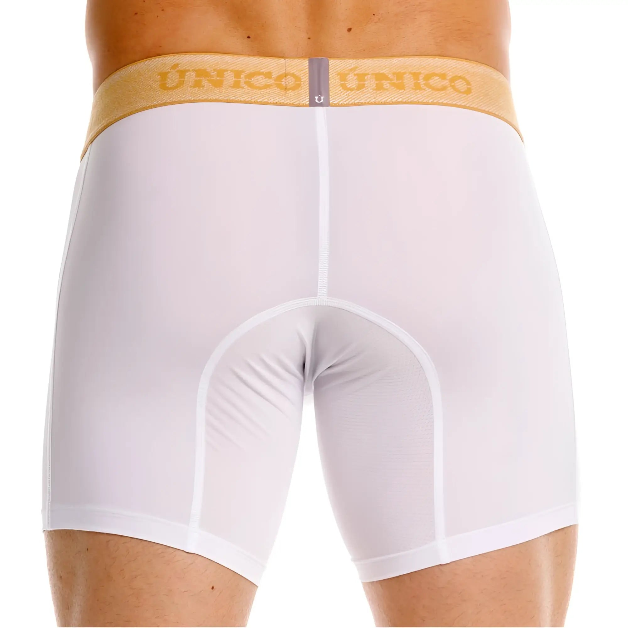 Unico Amber boxer briefs in white, rear view showing the fit and waistband detail.