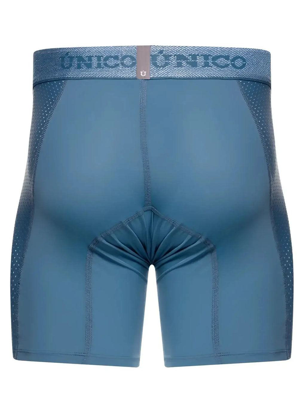 Unico Classic Boxer Briefs in Blue, back view showing the waistband and mesh side panels.