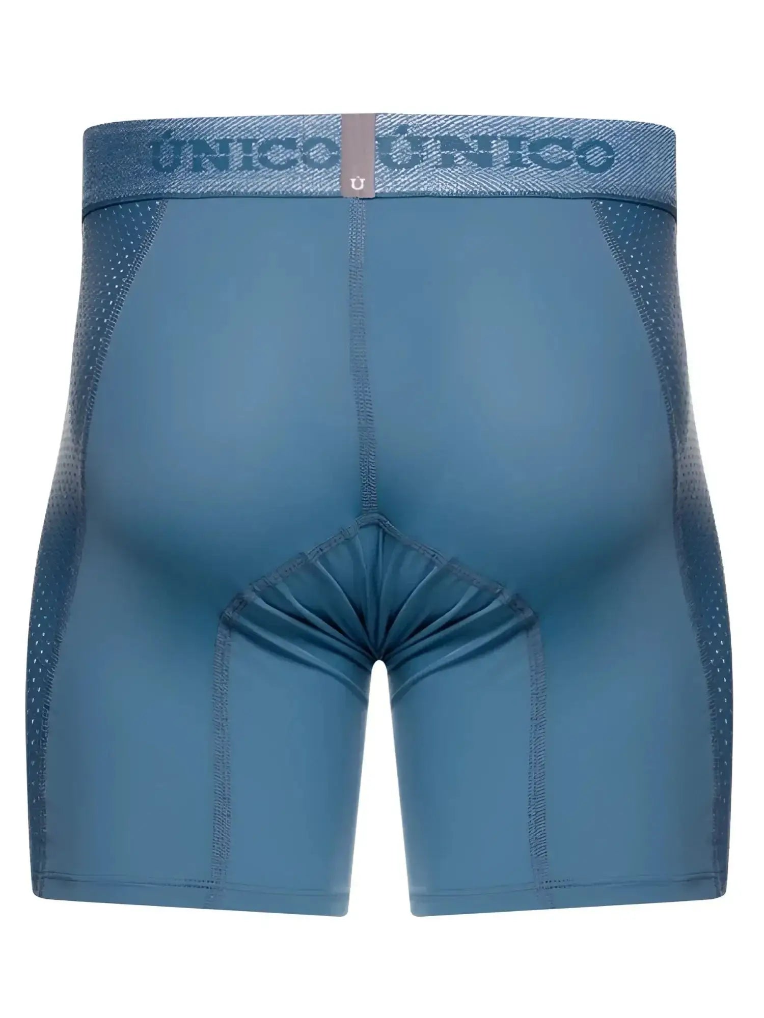 Unico Classic Boxer Briefs in Blue, back view showing the waistband and mesh side panels.