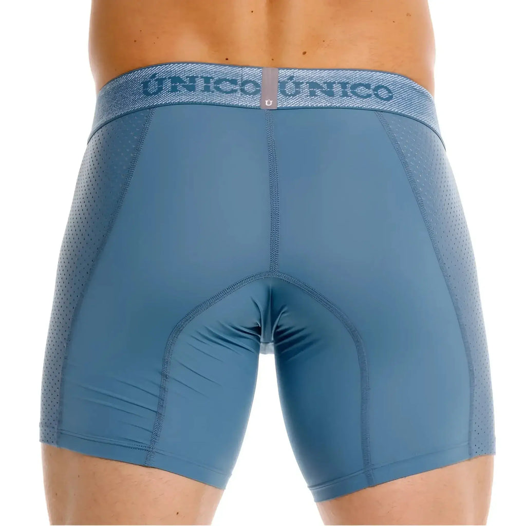 Unico Classic Boxer Briefs in blue, back view showing premium fabric and branded waistband.