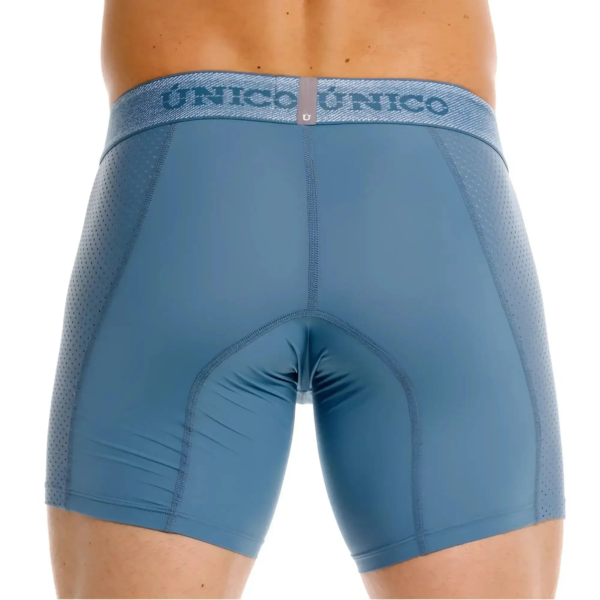 Unico Classic Boxer Briefs in blue, back view showing premium fabric and branded waistband.