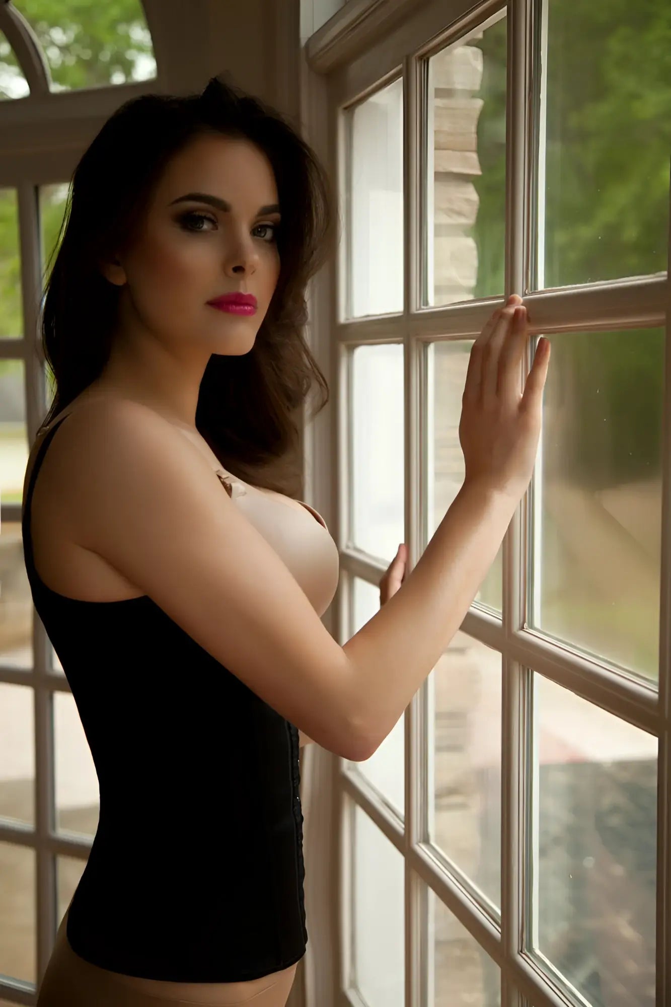 Black vedette 100 renee under bust waist cincher sleeveless corset top with fitted silhouette and lace sides