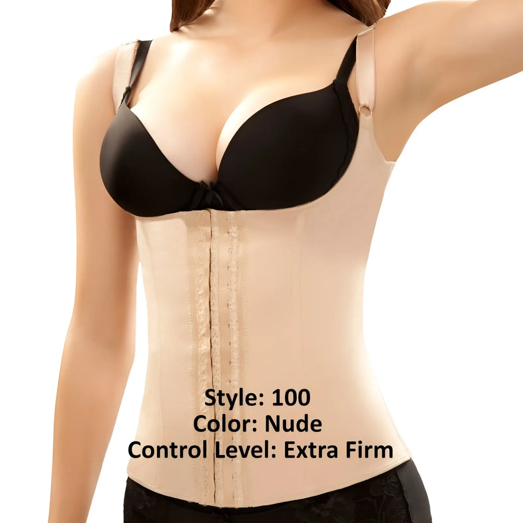 Nude vedette 100 renee under bust waist cincher with black underwire cups adjustable straps extra firm support