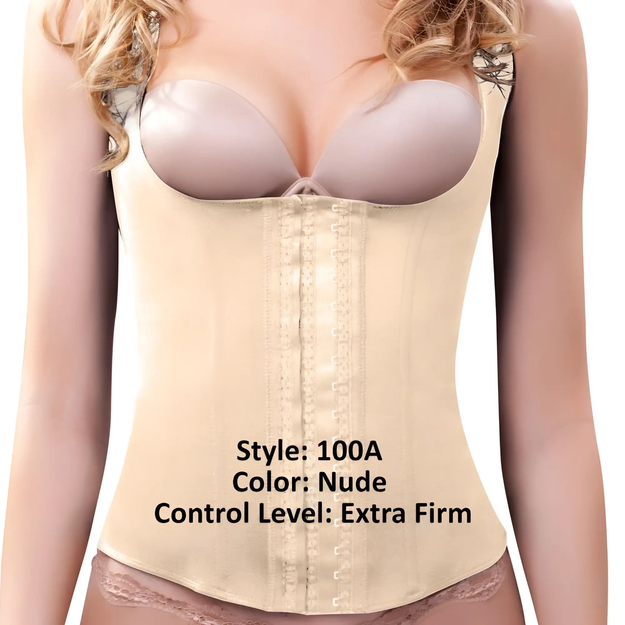 Vedette 100a rebecca nude under bust waist cincher with extra firm smooth fabric and lace trim along the sides