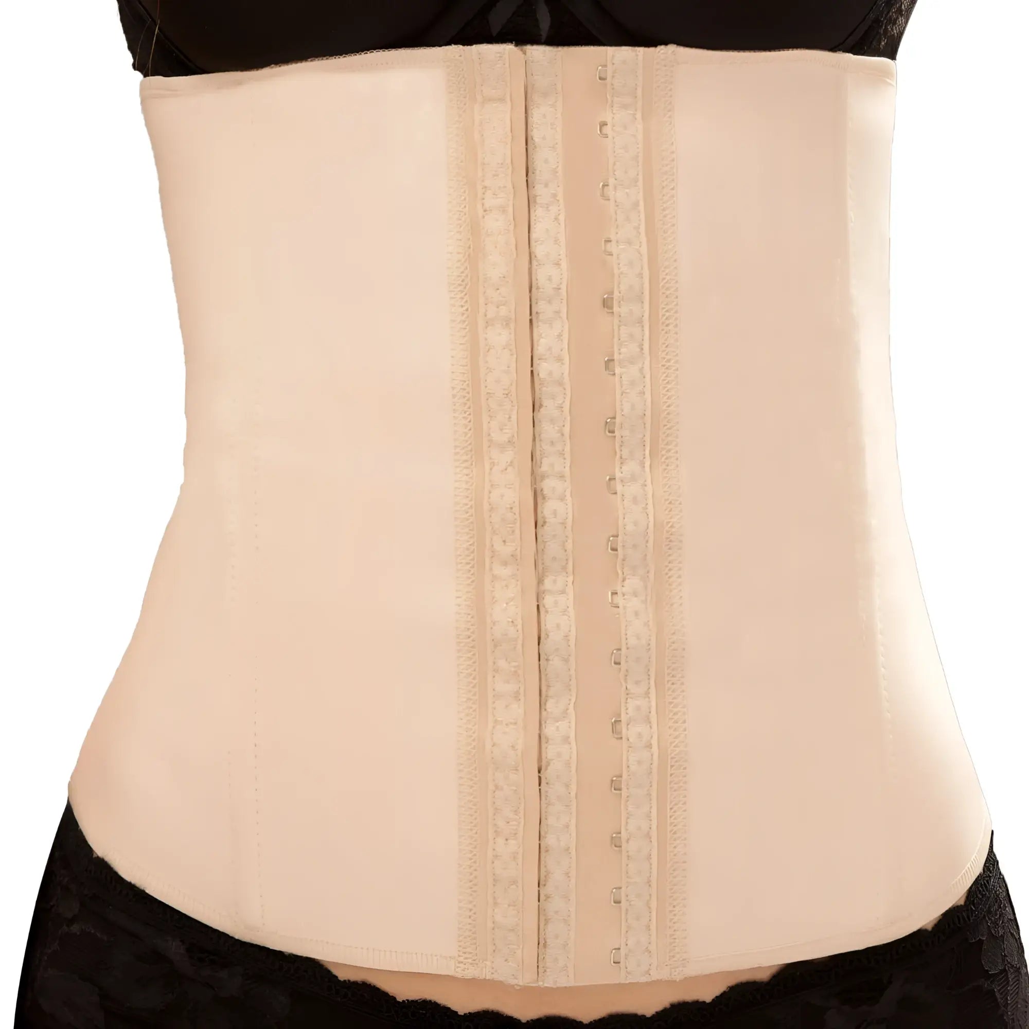 Beige vedette 102 valerie latex waist cincher with lace trim and metal clasps for waist shaping and support