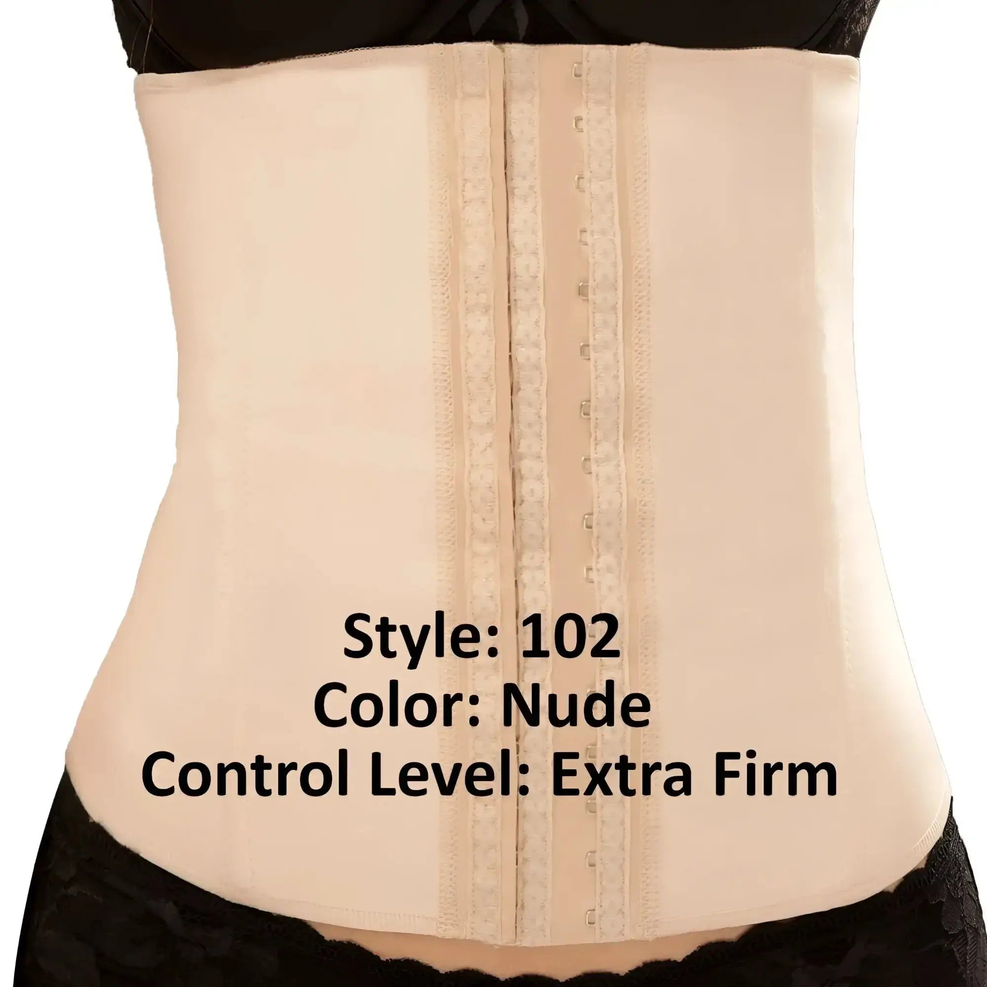 Vedette 102 Valerie nude latex waist cincher with extra firm fit lace trim and adjustable hook and eye closure